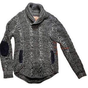 Born Fly Mens Size Small Cable Knit Shawl Collar Sweater Streetwear Skater Patch